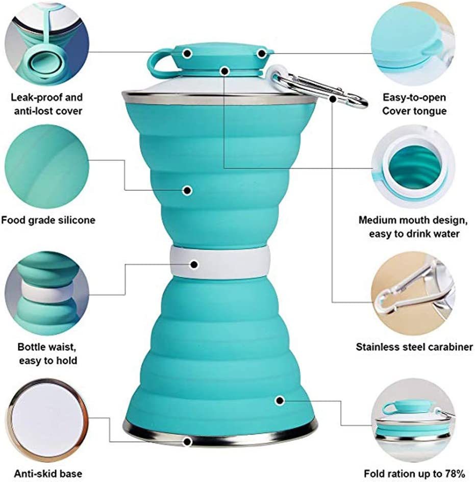 Cukokit 500ML Silicone Foldable Water Bottle Leak Proof Portable Sports Cup