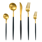 RoyalServe - Elegant Black Gold Cutlery Set for Four - Cukokit