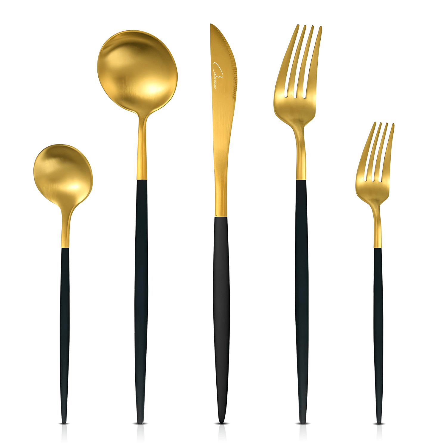 RoyalServe - Elegant Black Gold Cutlery Set for Four - Cukokit