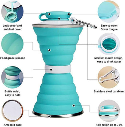 Cukokit 500ML Silicone Foldable Water Bottle  Leak Proof Portable Sports Cup