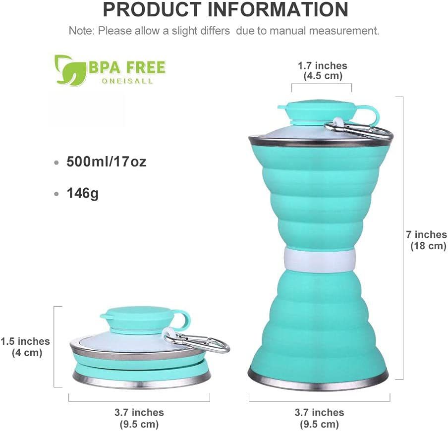 Cukokit 500ML Silicone Foldable Water Bottle  Leak Proof Portable Sports Cup
