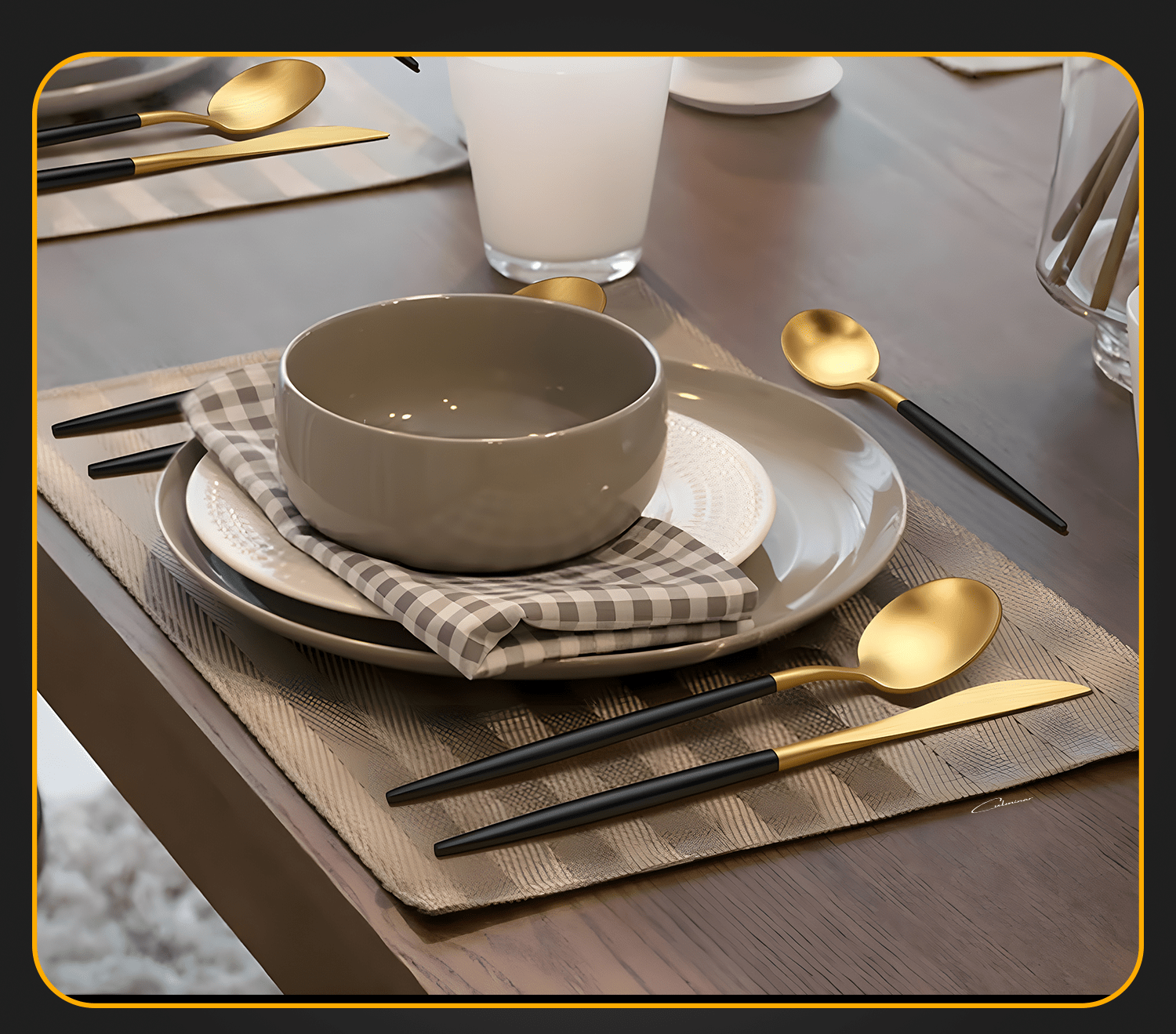 RoyalServe - Elegant Black Gold Cutlery Set for Four - Cukokit