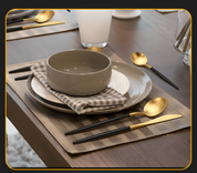 RoyalServe - Elegant Black Gold Cutlery Set for Four - Cukokit