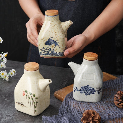 Cukokit New Chinese Ceramic Kitchen Sauce Dipping Pot Traditional Condiment Dispenser