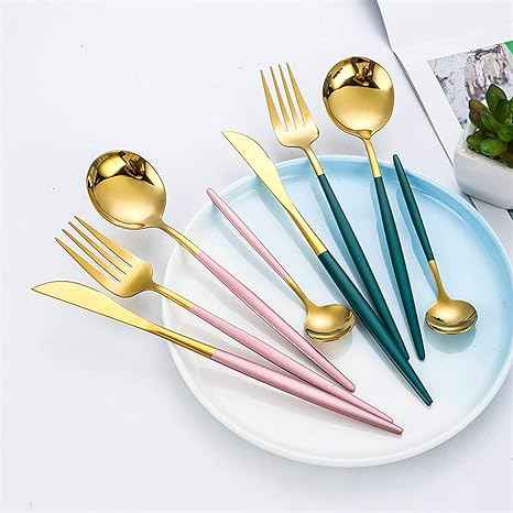 Elegant 24-Piece Gold and Silver Stainless Steel Cutlery Set