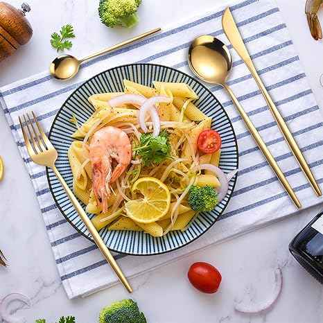 Elegant 24-Piece Gold and Silver Stainless Steel Cutlery Set