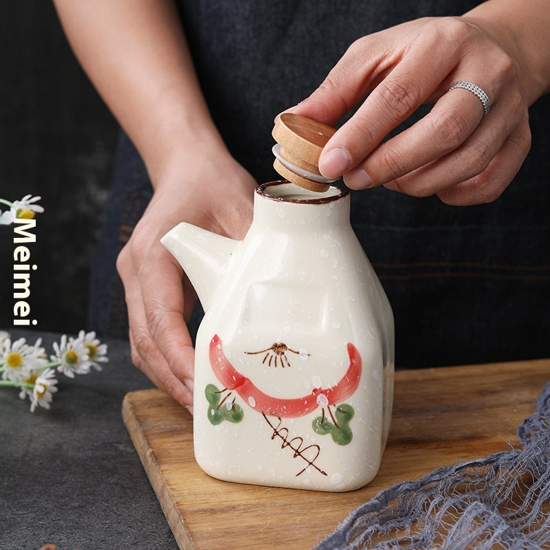 Cukokit New Chinese Ceramic Kitchen Sauce Dipping Pot Traditional Condiment Dispenser
