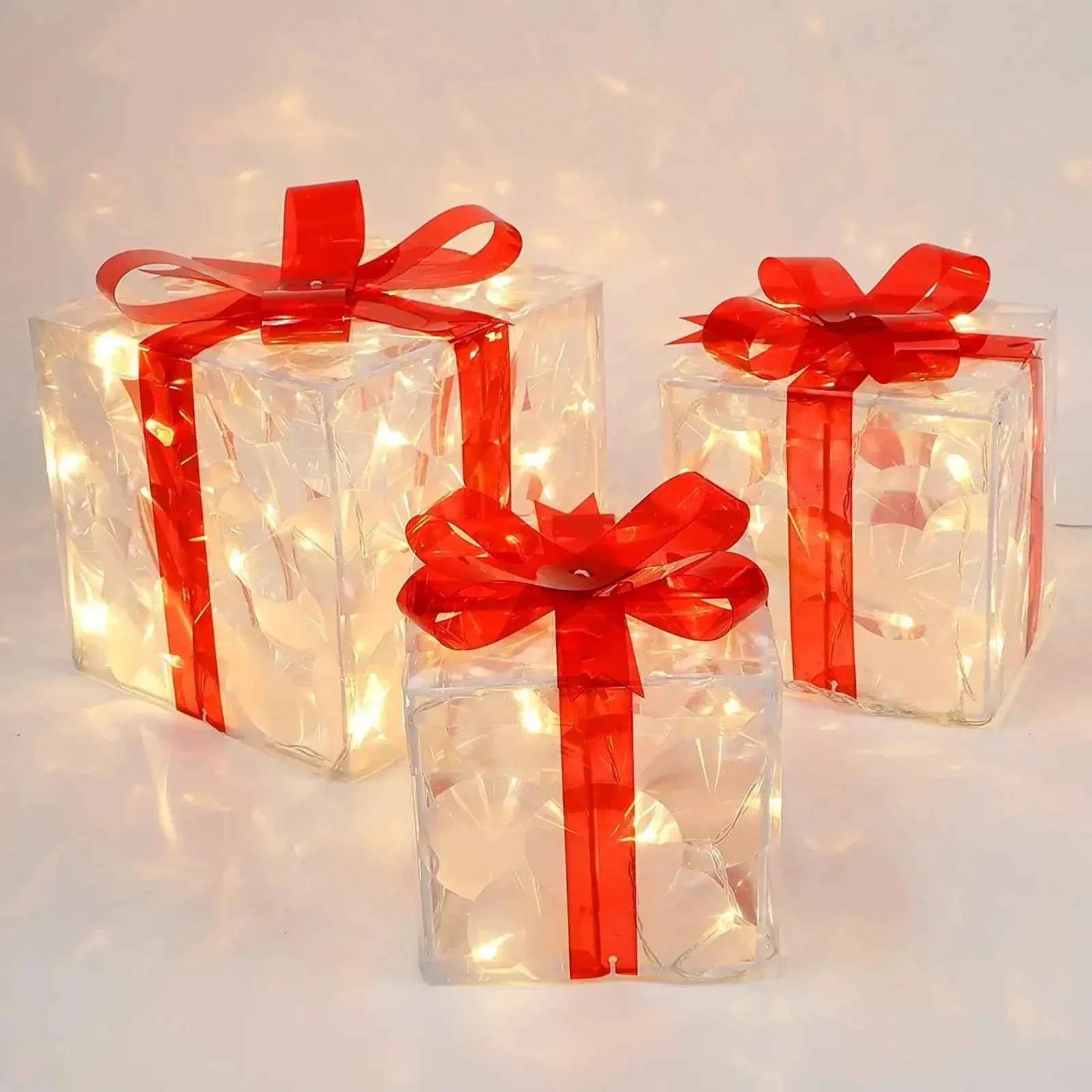 EclatDeNoel - Light-Up Gift Box Ornament with Bow