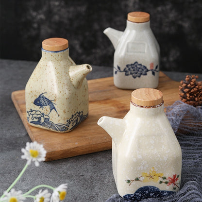 Cukokit New Chinese Ceramic Kitchen Sauce Dipping Pot Traditional Condiment Dispenser