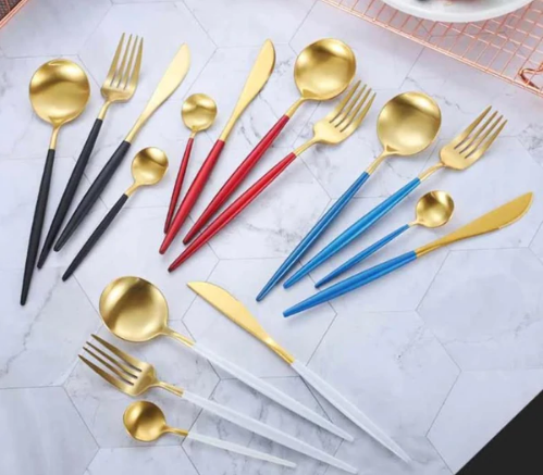 Elegant 24-Piece Gold and Silver Stainless Steel Cutlery Set - Cukokit