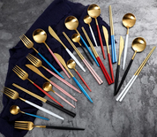 Elegant 24-Piece Gold and Silver Stainless Steel Cutlery Set
