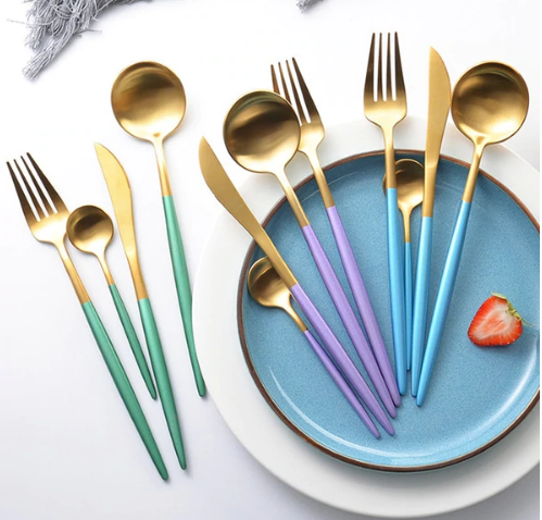 Elegant 24-Piece Gold and Silver Stainless Steel Cutlery Set - Cukokit